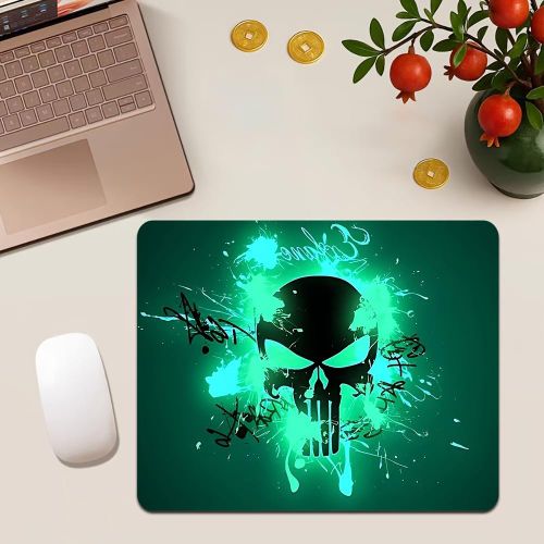 Tapis de souris gaming tendance avec motif graffiti de crâne fluorescent sur fond vert foncé, base en caoutchouc antidérapante, tapis de souris imprimé HD, accessoire de décoration de table universel pour ordinateur portable de bureau à domicile