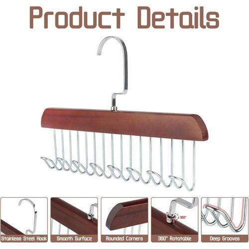 2pc Solid wood clothes hanger with 8 hooks, multifunctional clothes hanger