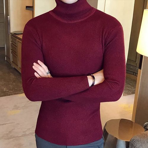 Cachemire pull hommes nouvelle mode col roulé mince automne rouge