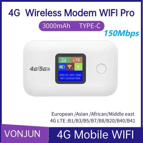 Routeur 4G Portable avec SIM 150 Mbps – Hotspot WiFi Mobile Sans Fil avec Batterie Rechargeable 3000 mAh