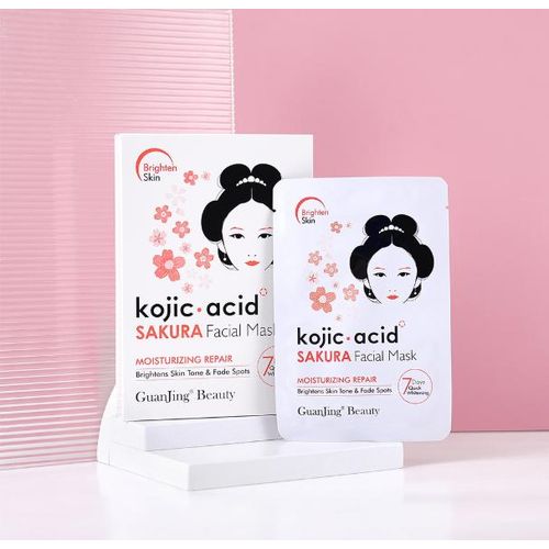 Pack 5 Masque faciaux en Tissu à l'acide kojique-Soin réparateur hydratant et éclaircissant
