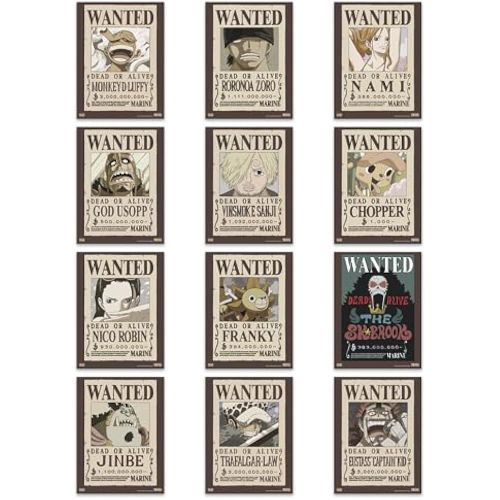 Affiche One - Piece Wanted Posters - One - Piece - Lu-ffy - Lot de 12 posters
