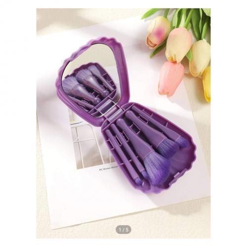 5 قطع من فرش المكياج مع صندوق تخزين، مستلزمات السفر، الصندوق يحتوي على مرآة