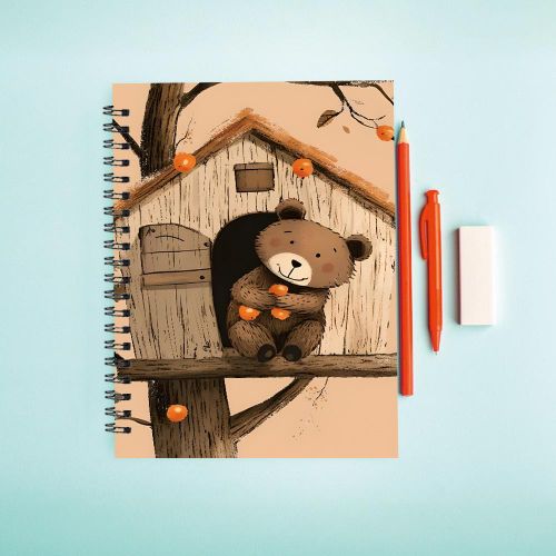 Bloc-notes, A5, 13.97*21.08 cm, 50 pages, Ours dans une cabane avec des fruits, Carnet, Bloc-notes, Livre de comptes,