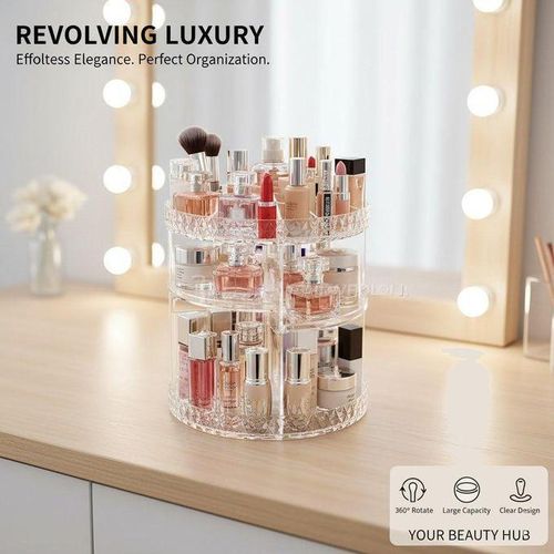 Organisateur Maquillage Rotatif 360° Transparent – Boîte de Rangement Cosmétique Grande Capacité en Acrylique – Support Rouge à Lèvres, Bijoux et Produits Beauté