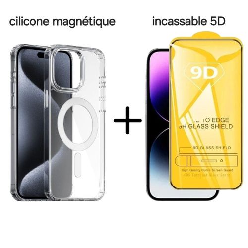 Pack Pochette transparente MagSafe magnétique pour iPhone 12+incassable 5D