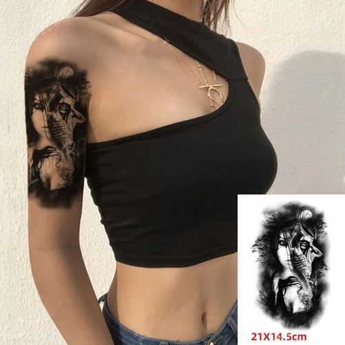 Tatouage Temporaire Imperméable demi-visage famme et Squelette a la main et armure
