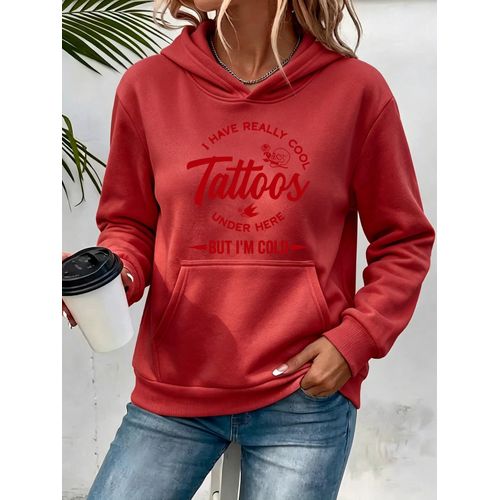 Sweat à capuche pour femme avec poche, doublure et imprimé à motif de personnalité amusant de style tatouage cool