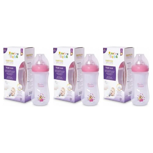 Lot de 3 - Biberon à Col Large - Rose - Pour Bébé +6 Mois - 330ml