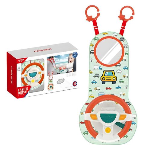 Volant de Voiture Jouet Interactif - Sons & Lumières avec Miroir - Pour Siège Auto & Poussette Bébé - Multicolore, 18 Mois et Plus