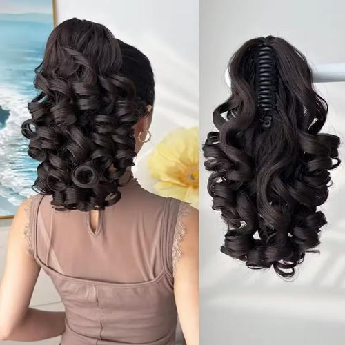 Queue de Cheval à Pince Bouclée 35,5 cm – Extension de Cheveux Synthétique Résistante à la Chaleur