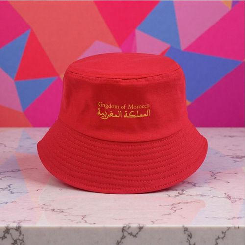 1 pièce Bob classique polyvalent saisonnier avec texte P en arabe et anglais Royaume du Maroc pour homme et femme avec imprimés tendance, style classique tendance, parfait pour les nouvelles arrivées, les activités de plein air, le style de rue décontra