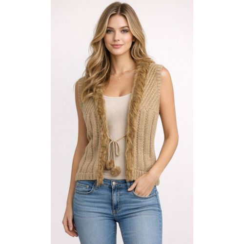 Pull gilet sans manches avec fausse fourrure