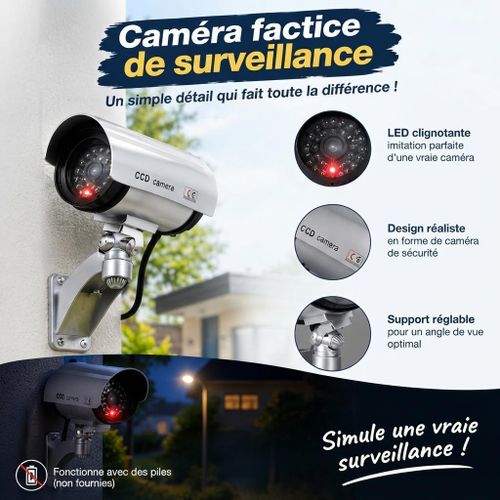 Fausse Caméra de Surveillance CCTV Factice – Caméra Dôme Décorative avec LED Rouge Clignotante et Autocollant d’Alerte, Aspect Réaliste, Résistante aux Intempéries, Pour Intérieur et Extérieur