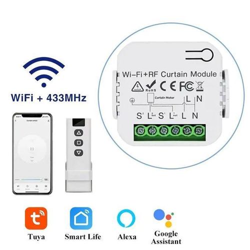 Interrupteur Wifi et telecommande RF433Mhz pour rideaux, volet roulant,Tuya,Google Home, Alexa