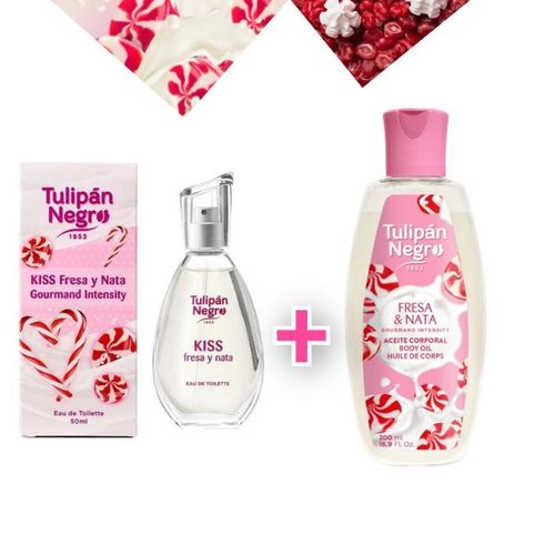 Coffret parfum & huile corporelle / Fraise et Crème et bonbons