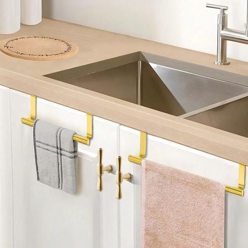 Porte-serviettes de porte d'armoire Doré, porte-torchons en acier inoxydable, pour placard de cuisine, à suspendre au-dessus d'un placard, pour salle de bain et cuisine, Doré