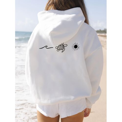 Adorable sweat à capuche avec motif de tortue, imprimé monogramme, parfait pour un look décontracté en hiver et en automne, conçu pour les femmes