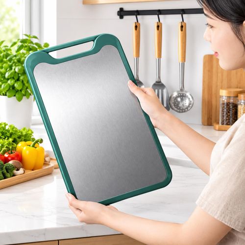 Grande Planche à Découper en Inox avec Bordure Antidérapante – Surface Spacieuse pour Cuisine