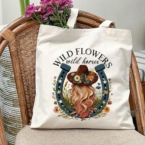 Les couleurs mélangées sont un phénomène de fabrication normal, pas un défaut. Sac fourre-tout cow-girl occidental rétro bohème, avec imprimés floraux, est un sac en toile spacieux et élégant parfait pour les pique-niques et les fêtes en plein air.