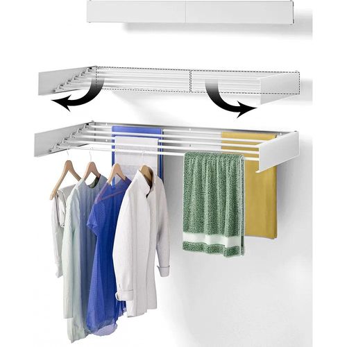Séchoir à linge mural rétractable – 80 cm – Compact et pliable - Blanc