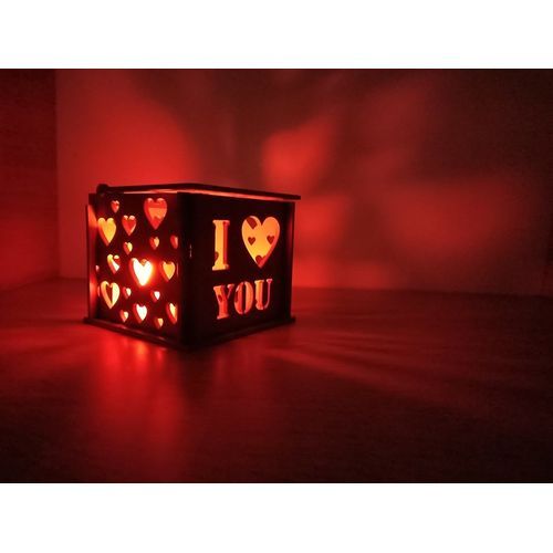 Bougeoir en bois Coeur i love you avec bougie led offerte