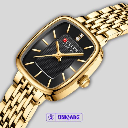 Montre Femme Dorée Cadran Noir – Bracelet en Acier Inoxydable – Montre Analogique Élégante – Résistante à l’Eau – Originale avec Boîte et Garantie