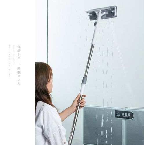 Balai Nettoyeur de Vitres Télescopique 2-en-1 – Raclette avec Tête Rotative et Chiffon Lavable – Nettoyage des Vitres, Murs, Sols et Douches