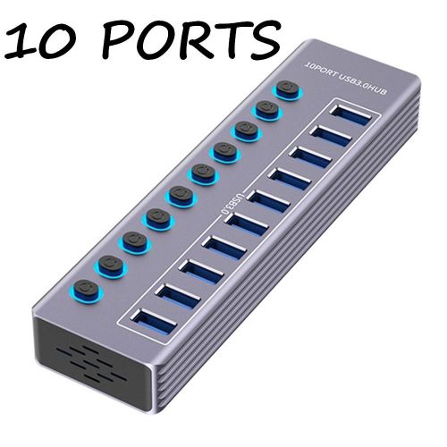HUB USB 3.0 à 10 Ports avec interrupteurs individuels 5Gbps Haute Vitesse + Sticker Choose