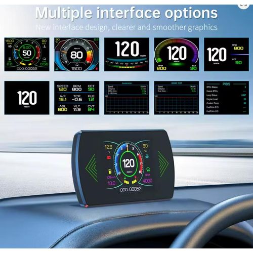 AD P12 compteur de vitesse de voiture OBD2 HUD horloge de vitesse RPM mètre tension tête haute affichage jauge de voiture outils de Diagnostic automatique compteur numérique