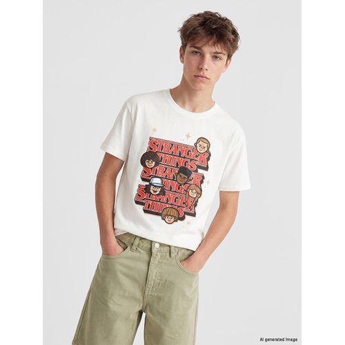 T-shirt garçon imprimé Stranger Things à col rond