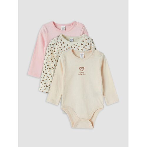 Body bébé à col rond imprimé pour filles, lot de 3 avec boutons-pression