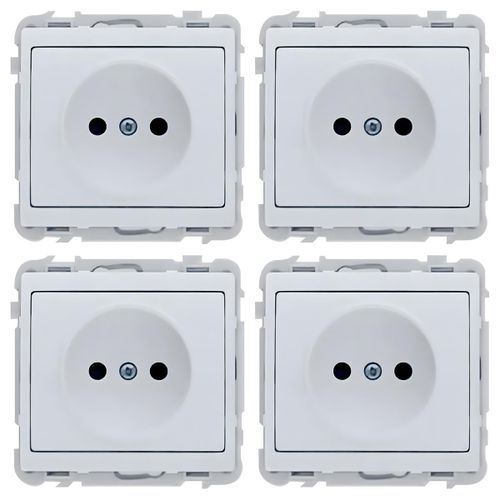Lot de 4 - Prise Électrique 2P - Blanc Jade - Installation Murale - Standard