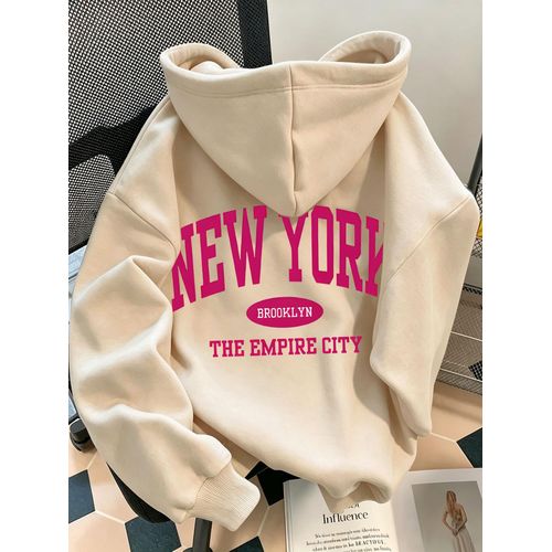 Sweat à capuche avec cordon de serrage, mode urbaine automne/hiver, avec imprimé NEW YORK BROOKLYN, style universitaire vintage américain. Doté d'une capuche avec cordon de serrage, d'une poche kangourou à l'avant, et conçu pour un port confortable par