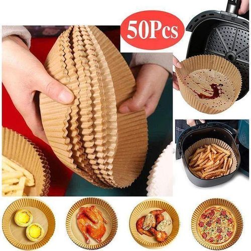 Lot de 50 Air Fryer Liners Jetables – Papier Cuisson Alimentaire Antiadhésif 200mm x 45mm – Accessoires pour Friteuse à Air, Four et Pâtisserie