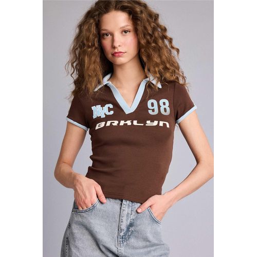 T-shirt à manches courtes Coupe près du corps Femme Marron