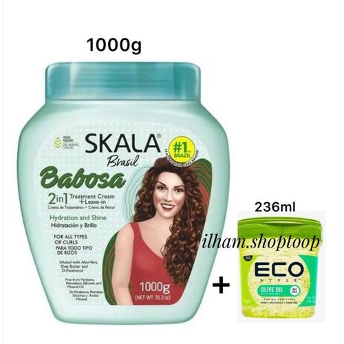 كريم التصفيف Babosa المرطب والمغذي 2 في 1 (1000 غرام) + جل Eco Style بزيت الزيتون 236 مل