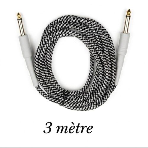 Câble d'Instrument Tressé Haute Qualité - Jack 1/4 (6.35mm) Mono TS - 3 Mètres
