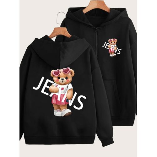 Sweat à capuche zippé tendance avec motif ours artistique - Style décontracté Y2K - Veste zippée à la mode et confortable, idéale pour un sportswear décontracté toutes saisons, veste de loisirs élégante Tissu confortable