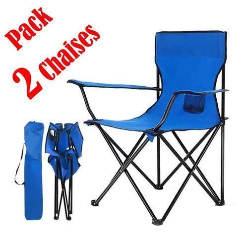 Lot de 2 chaises de camping, porte-gobelet, siège de plage et fauteuil pliant avec sac de rangement