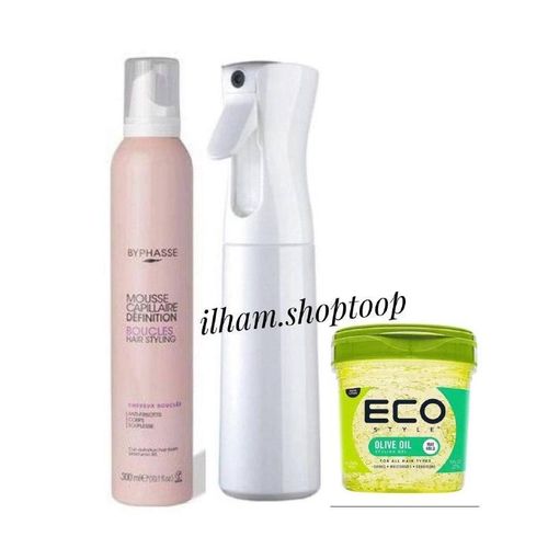 Mousse Définition Boucles(300ml)+Eco Styler Gel coiffant en huile d'olive(227g)+Vaporisateur