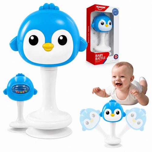 Jouet Hochet Bébé Pingouin 0+ Mois – Hochet Sensoriel avec Ventouse, Billes Colorées et Sons – Jouet d'Éveil Éducatif pour Nouveau-né