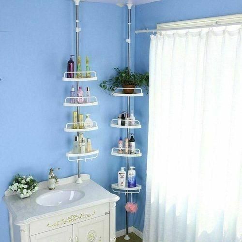 رف زاوية من 4 مستويات مع عصا توتر - تخزين الحمام بدون تثبيت