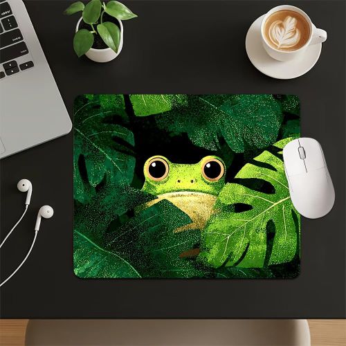 1pc Tapis de Souris Compact Antidérapant en Caoutchouc sur le Thème de la Grenouille à Feuilles Vertes, Disponible en ou. Convient aux Joueurs sur PC, aux Programmeurs et comme Petit Tapis pour Clavier Mécanique pour une Utilisation à Domicile