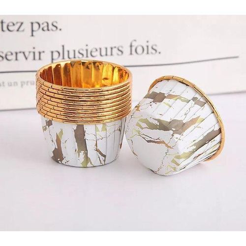 Caissettes en papier luxe pour cupcakes – Motif marbré avec intérieur doré