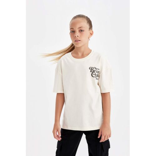 T-Shirt Coupe Relax imprimé à Manches Courtes et Col Rond pour Fille