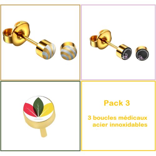 3 packs boucles d'oreilles médicaux avec des motifs élégants