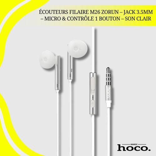 Écouteurs Filaire M26 Zorun Jack 35mm Micro Contrôle 1 Bouton Son Clair