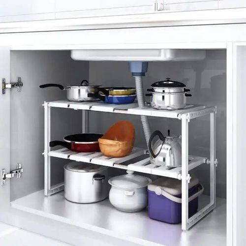Étagère de Rangement Extensible 2 Niveaux – Organisateur Sous Évier Multifonction pour Cuisine & Salle de Bain