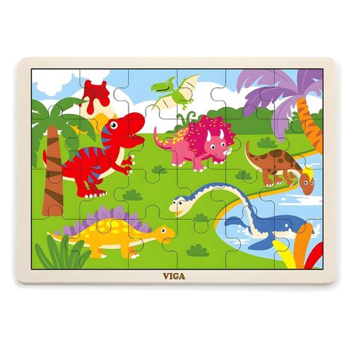 Puzzle Enfant - En Bois 24 Pièces - Thème Dinosaures, Éducatif - Multicolore, Dès 24 Mois